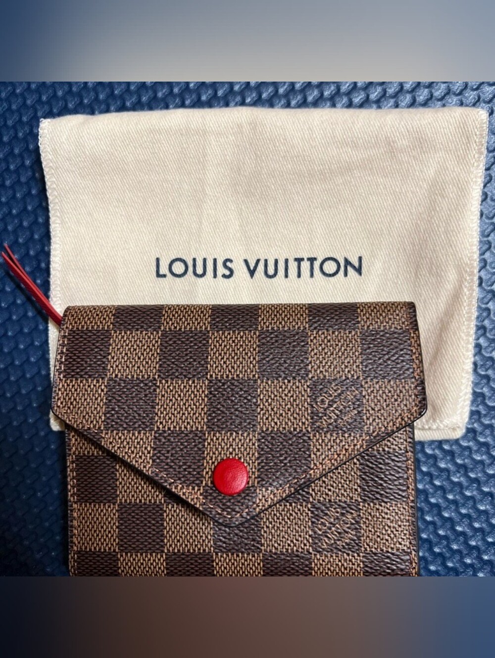 Louis Vuitton Brown Damier Canvas Compact Wallet with Red Snap